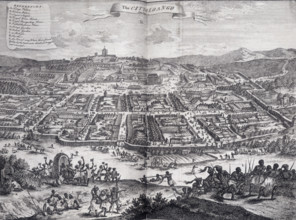 The city of Loango, Africa, 1745. 'A. Kings Palace; B. Womens Palace; C. Cryers Steeple; D. Royal