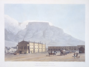 New Theatre, Hottentot Square, Africa, 1804. View of Cape Town with Table Mountain in the