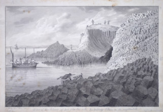 'View of the island of Bou Shala with the bending pillars in its neighbourhood', 1772. A party of
