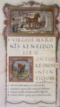 The wooden horse entering the gates of Troy, 1490. Men are pulling the horse through the city gates