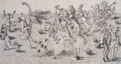 Alice and the Red Queen playing croquet, c1863. From "Alice's Adventures Under Ground", written and