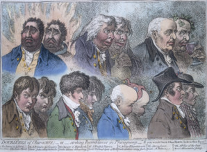 'Doublures of characters; or striking resemblances in phisiognomy', 1798. Seven double portraits of