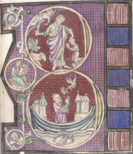 Abraham and Isaac, and Noah in the ark, c1295-c1305. At the top Abraham is about to sacrfice his
