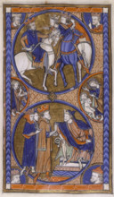 Three kings conferring, c1265-c1270. In the top circle the kings are on horseback and appear to be