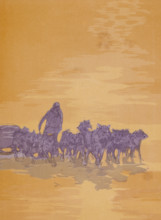 A man with wolves; scene from "The Jungle Book", 1919. From a French translation of "The Jungle