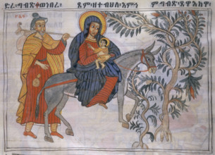 Joseph, with Mary and Jesus on a donkey, on the road out of Egypt, c1665.