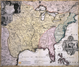 Map of North America, late 17th-early 18th century. Map in French and Latin showing the states of