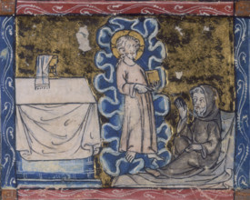 Christ appears to a hermit, c1300-c1350. The hermit is shocked at the sight of Christ before him.
