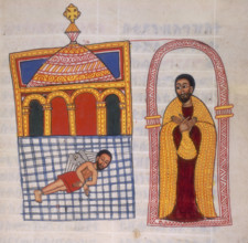Sleeping man with bound hands and feet, c1710. A dove, possibly representing the Holy Ghost, visits