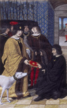 The author presenting his work to Charles VIII, c1475-c1498. The author kneels before the king and