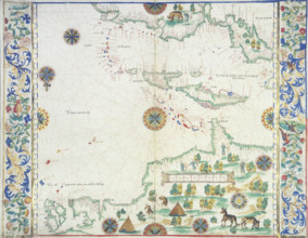 Map of the Caribbean, 1542. Map showing 'Couba' (Cuba), 'Espagnolla' (Hispaniola), and 'Jamaca'