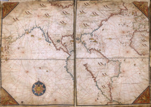 World Map, 1562. The map suggests that North America and Asia are connected to form one large