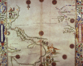 Chart of the Gulf of Mexico and the Pacific Ocean, 1542. The map is orientated 'upside down' to our