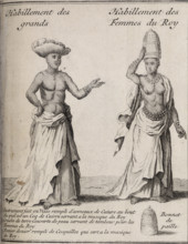 A man and woman from New Guinea, 1731. 'Habillement des grands. Habillement des Femmes du Roy. 1.