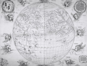 A map of the world, 1515. Depicting Europe, Asia and Africa. Rivers and mountain ranges have been