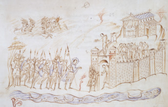 Christ with an army, c1020-c1030. Illustration to Psalm 23. Christ holding a spear leading soldiers