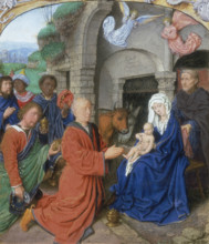 Adoration of the Kings, c1475-c1500. The baby Jesus sits on the knee of the Virgin Mary, with
