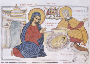 Nativity scene, 1664-1665. The Virgin Mary and Joseph gaze down at the baby Jesus in the manger.