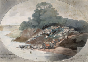 Suttee, India, 1792. A crowd has gathered for a funeral and suttee. The body of the deceased man is