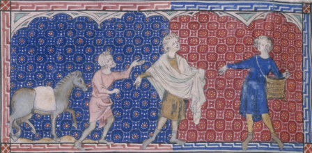 A youth with a basket sowing corn, c1300-c1325. From the Queen Mary Psalter.