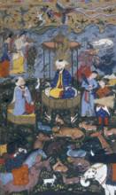 Solomon enthroned, 16th century. Opening to a copy from Shiraz of Firdawsi's epic history of Iran,