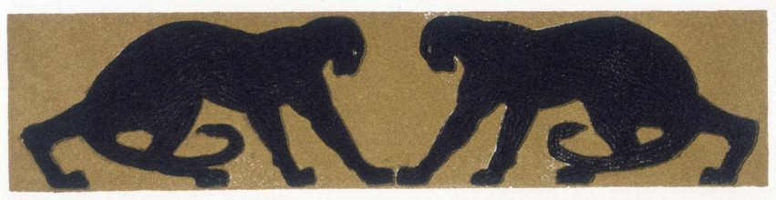 Two black panthers, 1919. From a French translation of "The Jungle Book" by Rudyard Kipling.