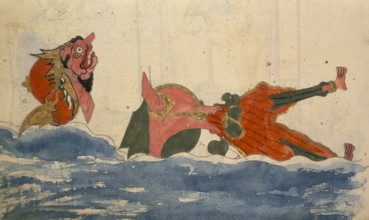 A king being devoured by a monster in the sea, 1804. Barkas: Serat Selarasa (or Sela Rasa).