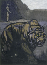 Tiger; scene from "The Jungle Book", 1919. From a French translation of "The Jungle Book" by