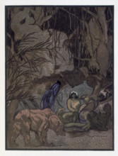 Mowgli, Baloo and other animals; scene from "The Jungle Book", 1919. From a French translation of
