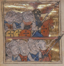 Peter the Hermit leading the Crusades, 1311. Peter was a preacher during the  First Crusade. From