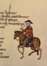 The Wife of Bath, 1911. From a facsimile made in 1911 of "The Ellesmere Chaucer", an early