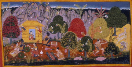 Rama, Sita, and Lakshmana in the forest, c1652. (Forest dwellers and a hunter). Men and women