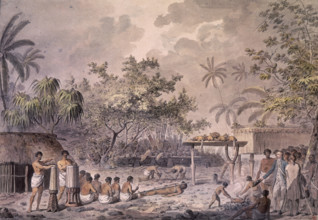 Human sacrifices at Otaheite (Tahiti), c1777-c1779. 'A Human Sacrifice in a Morai, in Otaheite; in