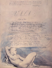 'Night the First', 1797. Reclining nude, with the beginning of "Vala, or The Four Zoas", poem by