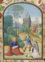 St. Paul Writing His Epistles with John Colet, 1506. The saint sits writing as John Colet, in