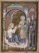 St Cuthbert drives out a devil from the wife of Hildemer, a prefect of King Ecgfrid, 1200.