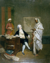 John Mowbray, Calcutta Merchant, 1790. British businessman in India. Mowbray sits at his desk which