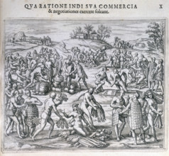 An Indian market near the port of Carthagena, America, 1595. 'Qua ratione indi sua commercia et