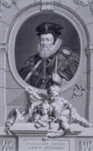 William Cecil, Ist Baron Burghley or Burchleigh, 1743. Portrait of English statesman William Cecil