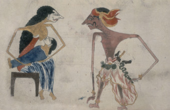 A mother suckling her child, 19th century? A woman sits breastfeeding her child in her arms, and