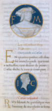 Francis I and Julius Caesar, 1519. Page of French text with two medallion portraits. King François