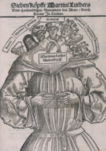 A seven-headed Martin Luther, 1698. Luther was the German leader of the Protestant Reformation.