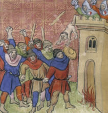 Third Crusade of Pastoureaux, c1375-c1400. Depiction of Pastoureaux killing 500 Jews at
