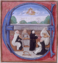 A concert of the five orders, 1522. A group of monks and clergymen playing musical instruments