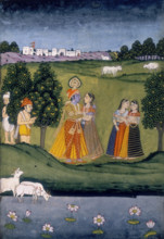 Prince and princess courting, chaperoned by male and female attendants, (c18th century?). The