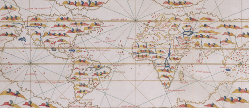 World map, 1560. Spanish map showing the 'New World' of the Americas.