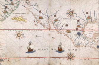 Map of Mexico, 1567. Mexico, conquered by the Spanish, is named as Nova Spagna, or New Spain.