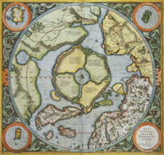 Map of the Arctic, 1595. This map speculates that the Arctic consisted of a circular landmass with