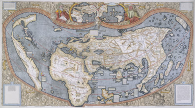 Map of the World, 1507. The map is accompanied by text explaining the use of the term 'America' to