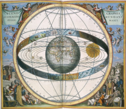 Ptolemaic Solar System, 1660. Scenographia Systematis Mundani Ptolemaici. The Earth circled by a